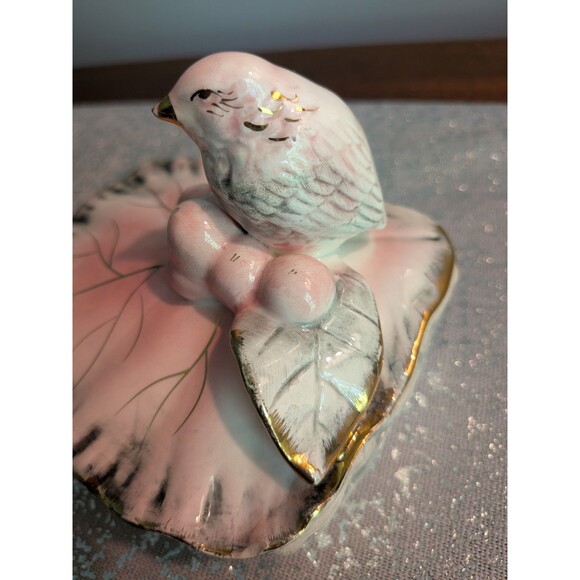 Ucagco Ceramics Japan Antq Vtg Pink Gray Gold Bird Trinket Vanity Cig Box MCM - Picture 14 of 14